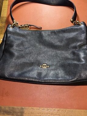 Coach Black Pebbled Leather Shoulder Bag with Gold Hardware